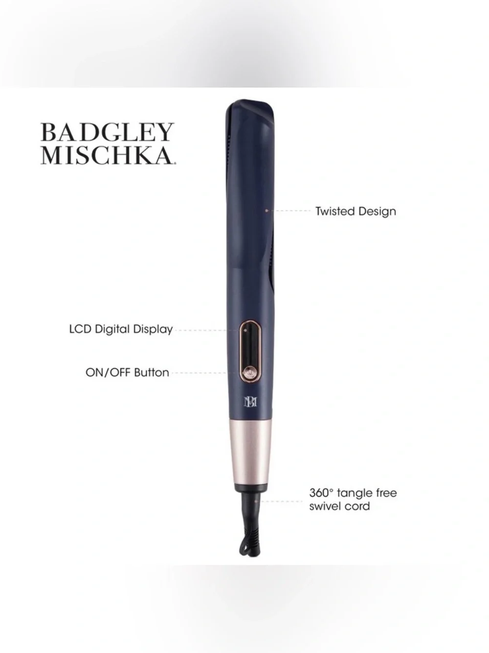 Badgley Mischka Twisted 2-In-1 Flat/Curling Styling Iron